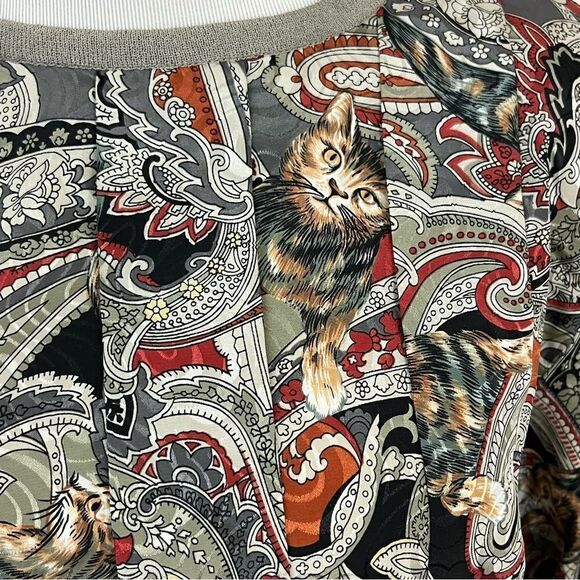 Vintage 80’s Castleberry Paisley Cat Print Knit Skirt Set Tan 10 - Picture 4 of 11